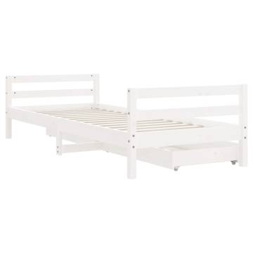 Kids Bed Frame with Drawers - White Solid Pine 90x190 cm