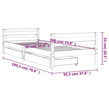 Kids Bed Frame with Drawers - White Solid Pine 90x190 cm