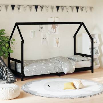 Kids Bed Frame Black 80x200 cm Solid Wood Pine | HipoMarket