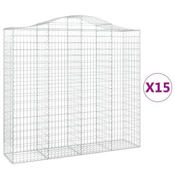 Arched Gabion Baskets - 15 pcs Galvanised Iron | Hipomarket UK