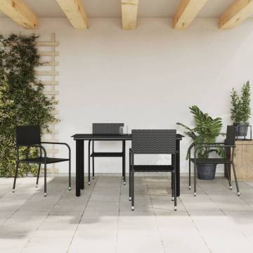 5 Piece Garden Dining Set - Black Poly Rattan & Steel