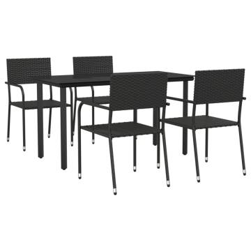 5 Piece Garden Dining Set - Black Poly Rattan & Steel