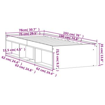 Brown Oak Bed Frame 75x190 cm Small Single | Hipomarket