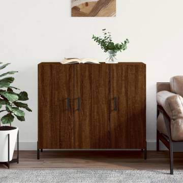 Brown Oak Sideboard 90x34x80 cm - Engineered Wood Style