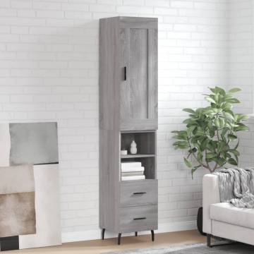 Stylish Highboard in Grey Sonoma - 34.5x34x180 cm