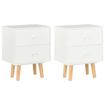 Stylish White Bedside Cabinets | 2 pcs 40x30x50 cm Pinewood