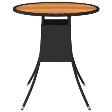 Stylish Black Garden Dining Table - 70 cm Poly Rattan & Wood