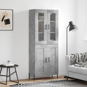 Stylish Highboard in Concrete Grey - 69.5x34x180 cm