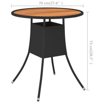 Stylish Black Garden Dining Table - 70 cm Poly Rattan & Wood