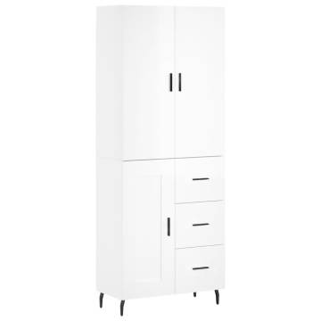 Stylish High Gloss White Highboard - 69.5x34x180 cm