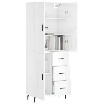 Stylish High Gloss White Highboard - 69.5x34x180 cm