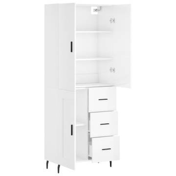 Stylish High Gloss White Highboard - 69.5x34x180 cm