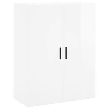 Stylish High Gloss White Highboard - 69.5x34x180 cm