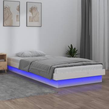 LED Bed Frame White 100x200 cm - Solid Wood with Remote Control