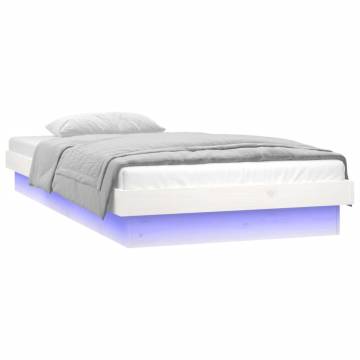 LED Bed Frame White 100x200 cm - Solid Wood with Remote Control