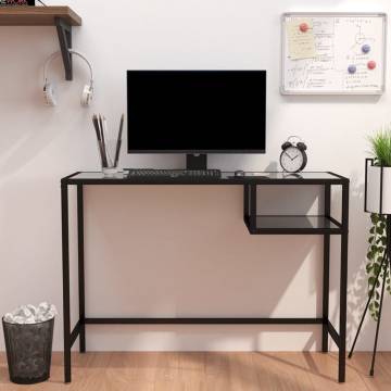 Stylish Black Marble Computer Desk with Tempered Glass