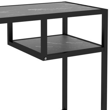 Stylish Black Marble Computer Desk with Tempered Glass