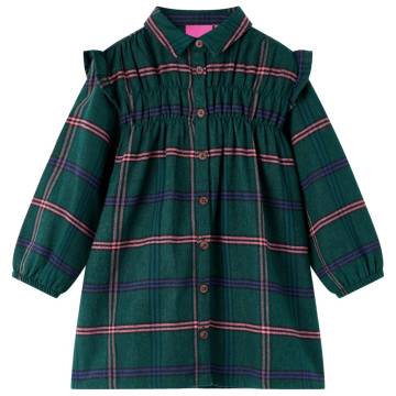 Kids' Dark Green Dress with Ruffles & Long Sleeves | Hipo Market