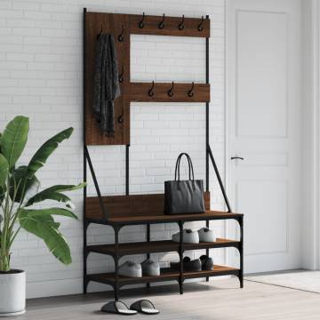 Clothes Rack with Shoe Storage - Brown Oak 100x40x184 cm