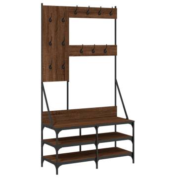 Clothes Rack with Shoe Storage - Brown Oak 100x40x184 cm