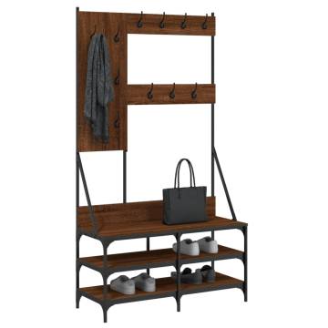 Clothes Rack with Shoe Storage - Brown Oak 100x40x184 cm