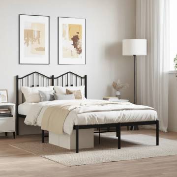 Metal Bed Frame with Headboard Black 120x190 cm - Small Double