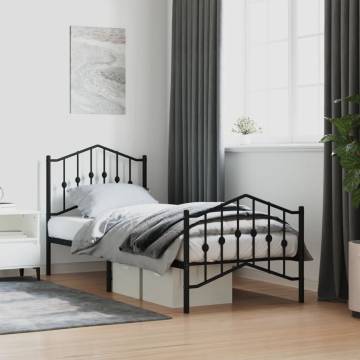 Robust Black Metal Bed Frame with Headboard 90x190 cm Single