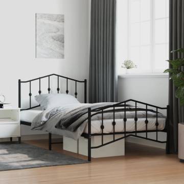 Robust Black Metal Bed Frame with Headboard & Footboard - 100x200 cm