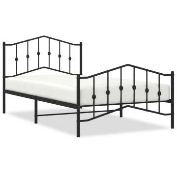 Robust Black Metal Bed Frame with Headboard & Footboard - 100x200 cm