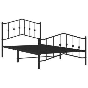 Robust Black Metal Bed Frame with Headboard & Footboard - 100x200 cm