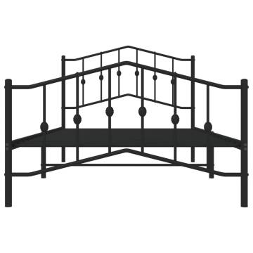 Robust Black Metal Bed Frame with Headboard & Footboard - 100x200 cm