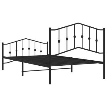 Robust Black Metal Bed Frame with Headboard & Footboard - 100x200 cm