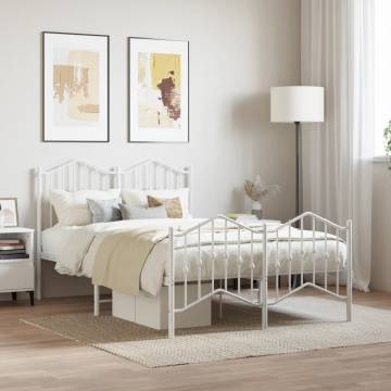 Metal Bed Frame with Headboard & Footboard - White 120x200 cm