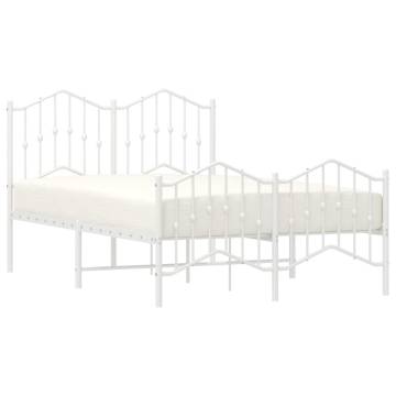 Metal Bed Frame with Headboard & Footboard - White 120x200 cm