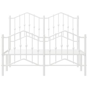 Metal Bed Frame with Headboard & Footboard - White 120x200 cm