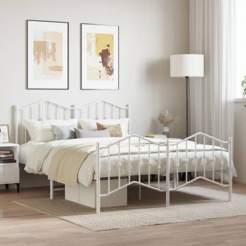 Stylish Metal Bed Frame with Headboard & Footboard - White 140x190