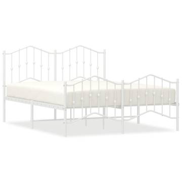 Stylish Metal Bed Frame with Headboard & Footboard - White 140x190