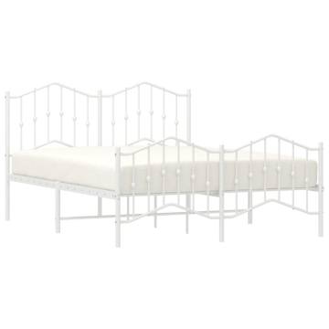 Stylish Metal Bed Frame with Headboard & Footboard - White 140x190