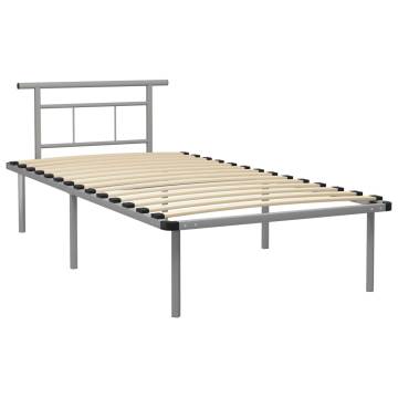 Grey Metal Bed Frame 100x200 cm - Elegant & Sturdy