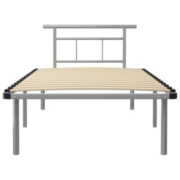 Grey Metal Bed Frame 100x200 cm - Elegant & Sturdy