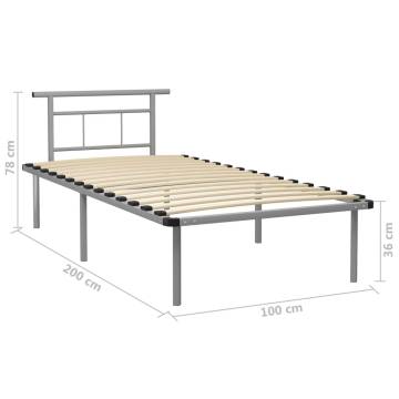 Grey Metal Bed Frame 100x200 cm - Elegant & Sturdy