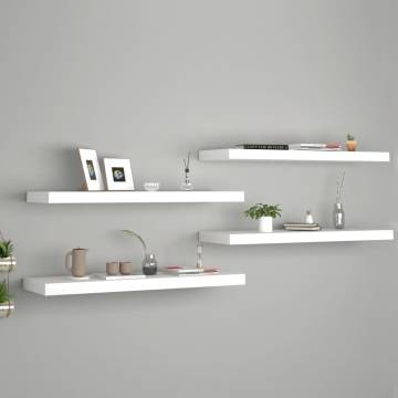 Stylish Floating Wall Shelves - Set of 4 White MDF