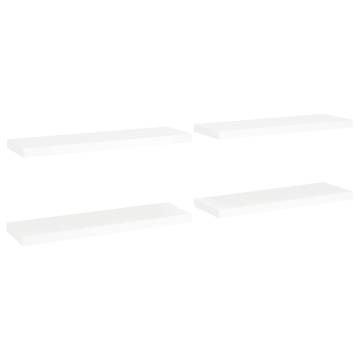 Stylish Floating Wall Shelves - Set of 4 White MDF