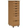 Rolling Cabinet with Drawers - MOSS Honey Brown Solid Pine