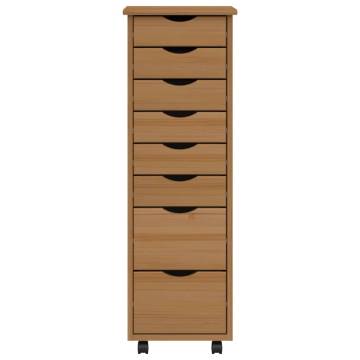 Rolling Cabinet with Drawers - MOSS Honey Brown Solid Pine