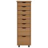 Rolling Cabinet with Drawers - MOSS Honey Brown Solid Pine