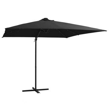 Cantilever Umbrella with LED Lights - Black Steel Pole 250x250 cm