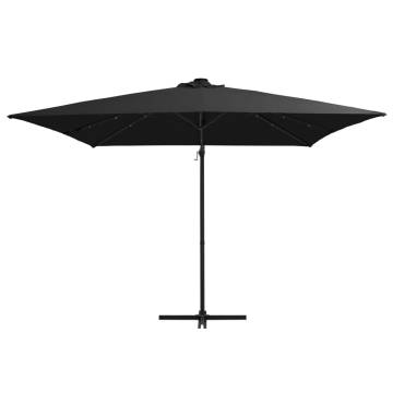 Cantilever Umbrella with LED Lights - Black Steel Pole 250x250 cm