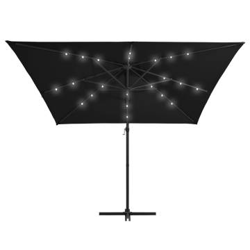 Cantilever Umbrella with LED Lights - Black Steel Pole 250x250 cm