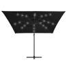 Cantilever Umbrella with LED Lights - Black Steel Pole 250x250 cm